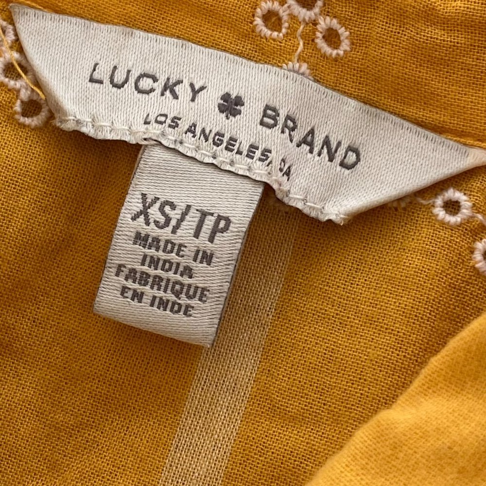 Lucky Brand Preppy Eyelet Button-up Blouse in Yellow Cab Color XS - C404 - Picture 6 of 6
